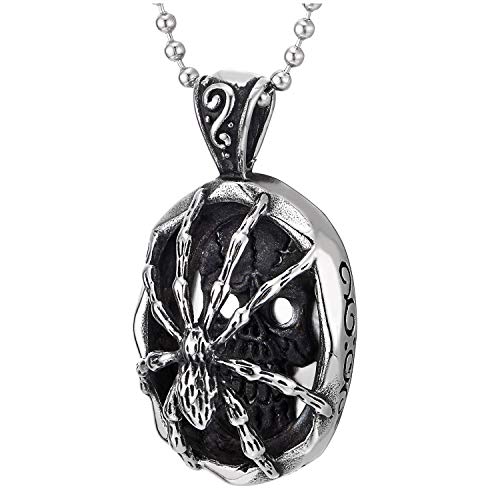 COOLSTEELANDBEYOND Uomo Donna Annata Ragno Cranio Ovale Collana con... - Ilgrandebazar