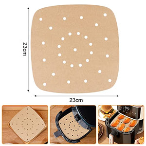 100 Pezzi Carta forno per Friggitrice ad aria，Fodera di Carta usa e Getta per Friggitrice ad aria accessori,pergamena Carta da Forno per Padelle，facile da pulire, lontano da macchie di olio