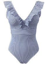 Carica l&#39;immagine nel visualizzatore di Gallery, Yuson Girl Bikini Intero Sexy Donna,V Neck Swimsuit Push L, Blu