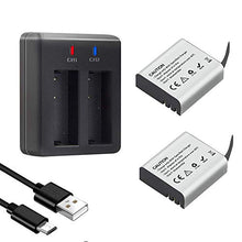 Carica l'immagine nel visualizzatore di Gallery, Action Camera Batteria, 3.7V 1350mAh 4.995Wh ricaricabile Batterie (2 pezzi) con doppio caricatore, compatibile con AKASO EK7000/Dragon Touch/EKEN/Crosstour/Campark/APEMAN/Victure/SJ4000/PG1050