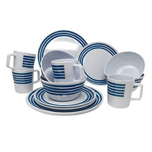 Carica l'immagine nel visualizzatore di Gallery, Set di stoviglie da campeggio in melammina, per 4 persone, 16 pezzi, a righe...