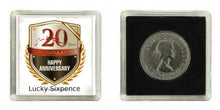 Carica l&#39;immagine nel visualizzatore di Gallery, Oaktree Gifts - Portafortuna 6 pence in argento per 20° anniversario di nero - Ilgrandebazar