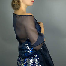 Carica l&#39;immagine nel visualizzatore di Gallery, Stole donna organza scialli vestito da sposa nuziale poncho blu