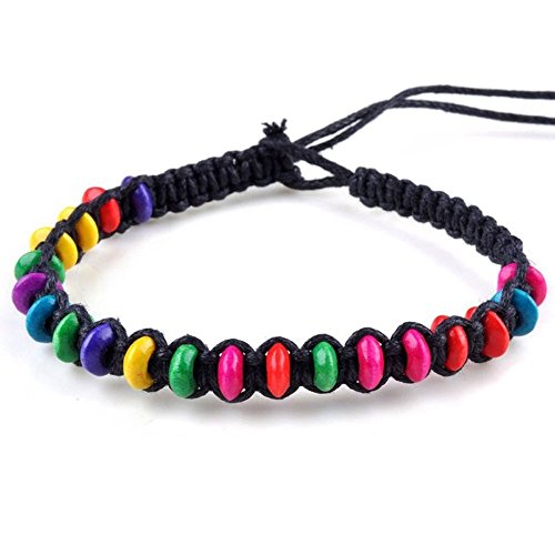 Braccialetto intrecciato Nero con perline di legno colorate, ideale per... - Ilgrandebazar