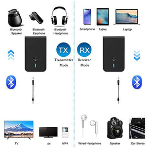 Trasmettitore Ricevitore Bluetooth 5.0, 2 in 1 Adattatore Nero