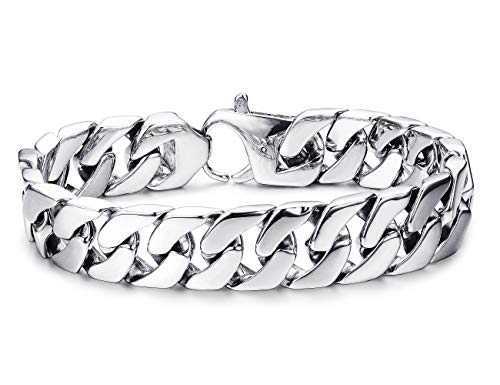 BESTEEL Acciaio Inox Bracciali Uomo Semplice Catena Cubana Bracciale Grossa... - Ilgrandebazar