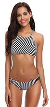Carica l'immagine nel visualizzatore di Gallery, SHEKINI Stripe High Neck Bikini Donna Sexy Halter Vintage Regolabile Croce...