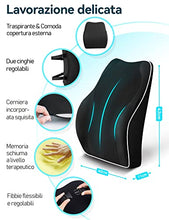Carica l&#39;immagine nel visualizzatore di Gallery, Travel Ease Cuscino Lombare Ergonomico, Supporto per la Schiena in Schiuma di Memoria per Seggiolino Auto Sedia da Ufficio, Schienale con Rivestimento Antistatico e Doppie Cinghie Regolabili, Nero