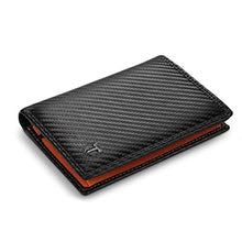 Carica l'immagine nel visualizzatore di Gallery, TEEHON® Portafoglio Uomo RFID Blocking Pelle Carbonio con 11 Porta Carte di Credito, 2 Finestra ID, Portamonete Cerniera, 2 Scomparti Banconote, Portafogli Uomo Trifold Verticale - Nero e Arancione
