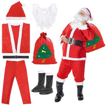 Carica l'immagine nel visualizzatore di Gallery, JAMITE 7 Pezzi Costume da Babbo Natale per Uomo Set,Set per Costume di Babbo Natale o San Nicola,con Casacca,Pantaloni,Cintura,Cappello,Copristivali,Barba e Borsa di Regalo per Natale,Festa a Tema