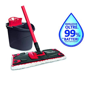 Vileda Revolution Sistema Lavapavimenti con Secchio, Strizzatore e Piastra, con 2 Panni in Microfibra, Nero/Rosso