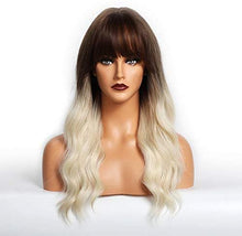 Carica l'immagine nel visualizzatore di Gallery, HAIRCUBE Parrucche lunghe ricci per donna Ombre Parrucca da marrone scuro a bianca con frangia Parrucche sintetiche dall'aspetto naturale per feste o uso quotidiano
