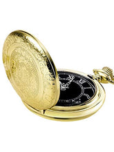 Carica l&#39;immagine nel visualizzatore di Gallery, Orologio da Taschino al Quarzo per Uomo con Quadrante Nero e Catena Oro - Ilgrandebazar