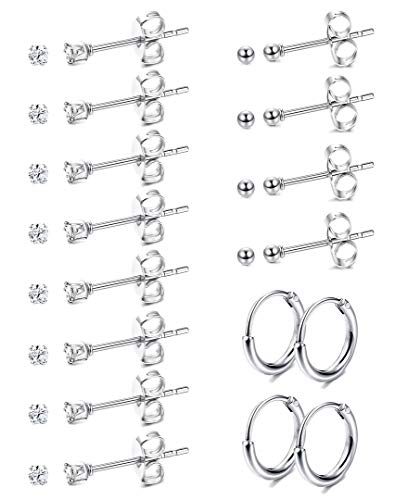 Yadoca 8 Paia Orecchini in Acciaio inossidabile per Donne Uomini Argento-tone
