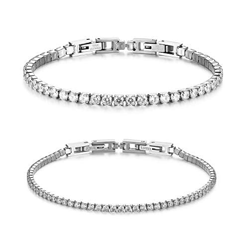 JewelryWe Bracciale Coppia Donna Uomo Fidanzati con Zircone Lucido Bianco - Ilgrandebazar
