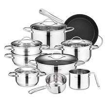 Carica l&#39;immagine nel visualizzatore di Gallery, Velaze, Miki, 14 Pezzi, Set di Pentole Induzione da Cucina, Batteria Pentole Chef Casseruola in Acciaio Inox Cromato Coperchio in Vetro Temperato Padelle Antiaderente per Piastre a Induzione Argento