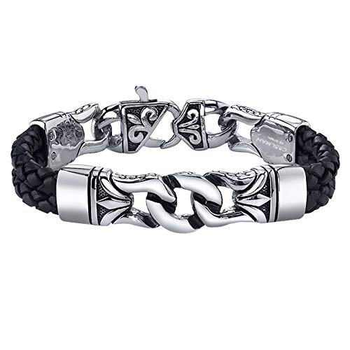 Coolman Bracciale Uomo in Pelle e Acciaio Inossidabile Bracciali Gotico 22cm - Ilgrandebazar