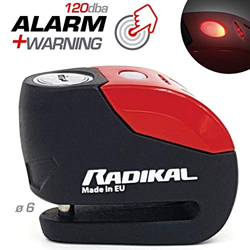Radikal RK9 Antifurto Blocca Disco Allarme 120 db, ø 6 mm Universale Rosso