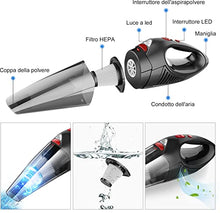 Carica l'immagine nel visualizzatore di Gallery, RIKIN Aspirabriciole Senza Fili Aspirapolvere Portatile 3 in 1 Aspirabriciole Potente 8500PA 120W 12V Aspirapolvere Ricaricabile Filtro HEPA Umido e Secco con Illuminazione a LED per Auto Casa
