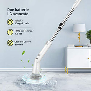 Homitt Spazzola per Pulizia,Spin Scrubber con 4 testine Regolabili e Bianco - Ilgrandebazar
