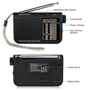 Retekess V117 - Radio portatile FM/AM/SW con manopola di regolazione, nero