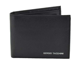 SERGIO TACCHINI Portafoglio Uomo In Vera Pelle, Nero, Sottile Con Nero Slim