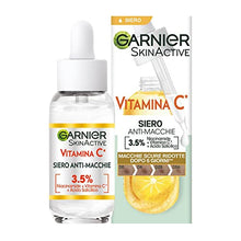 Carica l'immagine nel visualizzatore di Gallery, Garnier Siero Vitamina C Anti-Macchie, Illuminante e Rimpolpante, Arricchito con Vitamina C, Niacinamide e Acido Salicilico, Pelle Libera dalle Macchie Scure in 6 Giorni, Incarnato Luminoso, 30 ml