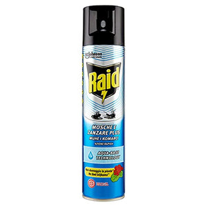 Raid Mosche e Zanzare Plus Spray Insetticida, Antizanzare e Antimosche, Aqua Base Technology, 1 Confezione da 400ml