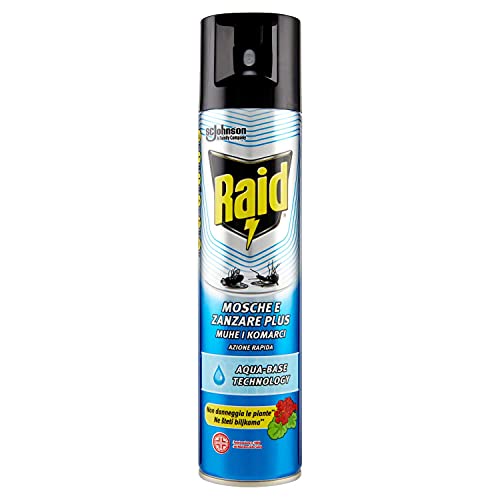 Raid Mosche e Zanzare Plus Spray Insetticida, Antizanzare e Antimosche, Aqua Base Technology, 1 Confezione da 400ml