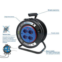Carica l'immagine nel visualizzatore di Gallery, Electraline 49031 Avvolgicavo a Tamburo fisso con 25mt, Nero/Blu, 25 mt 25
