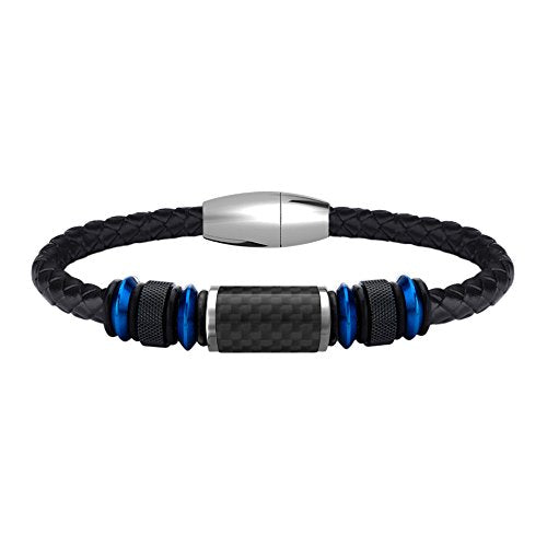 COOLMAN Braccialetto in Pelle per Uomo Bracciale Polsino Blu(21.5cm) - Ilgrandebazar