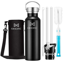 Carica l&#39;immagine nel visualizzatore di Gallery, OMORC Bottiglia Acqua in Acciaio Inox 1000ML/600ML,Borraccia 1000ML, Nero