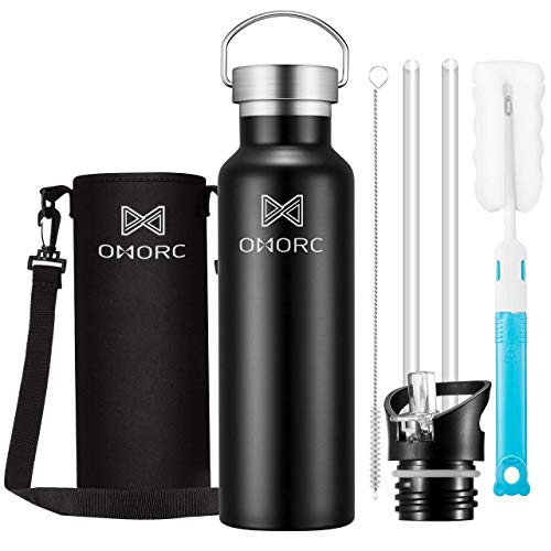 OMORC Bottiglia Acqua in Acciaio Inox 1000ML/600ML,Borraccia 1000ML, Nero
