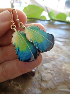 ✿ FOGLIA ORO SMALTO - ✿ orecchini piuma di pavone verde - blu -...