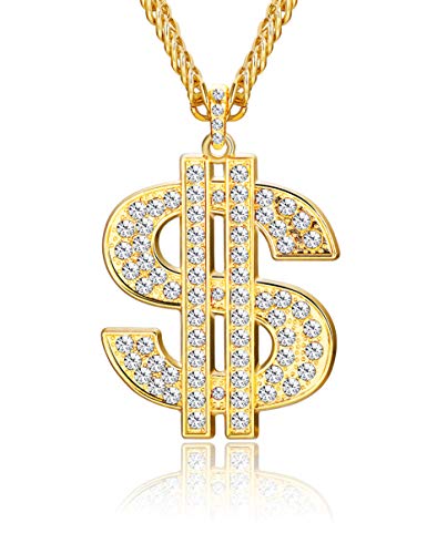 Yadoca Collana con Ciondolo Simbolo del Dollaro Placcato Argento Tono Oro - Ilgrandebazar