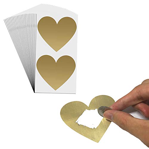 50 pezzi, 7 cm, Cuore Gratta e Vinci Adesivo Etichette, Scratch Sticker - Oro - Ilgrandebazar