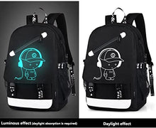 Carica l'immagine nel visualizzatore di Gallery, Hjkiopc Zaino per la scuola,con porta di ricarica USB,con serratura,luminoso,per computer portatile,borsa a tracolla in tela per ragazze,ragazzi,adolescenti, zaino all'aperto(Nero)