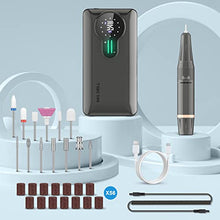 Carica l'immagine nel visualizzatore di Gallery, ENGERWALL Fresa per Unghie Professionale Ricaricabile Portatile, 35000 RPM Schermo LCD Elettrica per Unghie Kit con 13 Testine Iucidanti e 56 Nastri Abrasivi per Casa e Salone Manicure, Argento Scuro