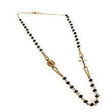 Carica l&#39;immagine nel visualizzatore di Gallery, COLLANA GIROCOLLO ROSARIO IN ARGENTO 925% BAGNATO ORO ROSA E PERLINE NERE... - Ilgrandebazar