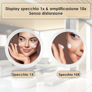 Auxmir Specchio Ingranditore 10X con 3 Ventose, Specchio Trucco 15M, Specchio Cosmetico Adatto per Trucco Precisa, Depilare Sopracciglia, Pinzare, Eliminare Punti Neri, Ideale per Casa e Viaggio