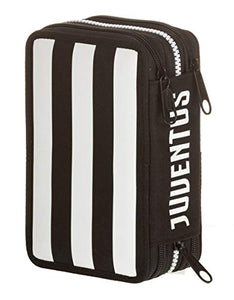Astuccio 3 Zip Juventus Coaches, Bianco & Nero, Con materiale scolastico: 18...