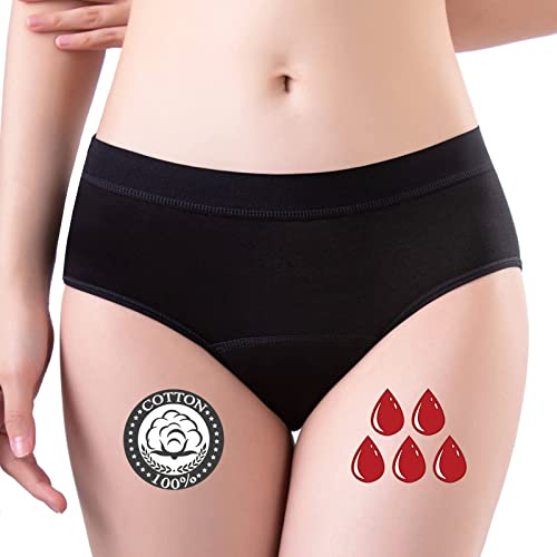 FOTOOL Mutande Mestruali Assorbenti = 4 tamponi Donna Cotone Slip Ciclo Protettive Periodico Intima Mestruale Ecologico con 4 Strati Anti perdite Lavabili (1 Pack,M)