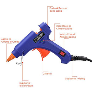 [50-Pezzi-Stick] Pistola Colla a Caldo,TOPELEK Mini Pistola a Caldo con 50 Pezzi Stick di Colla Alta Temperatura Pistola a Colla Grilletto Flessibile Per Fai Da Te Arti e Mestieri Progetti (20W, Blu)