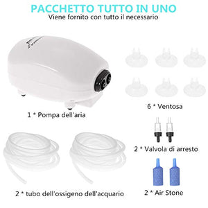 Anself Set di Acquario Pompa Areatore Ultra Silenzioso con 2 Tubo 3 Pietra... - Ilgrandebazar