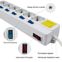 Carica l'immagine nel visualizzatore di Gallery, Extrastar Multipresa ciabatta elettrica 6 Posti 10/16A Bipasso Schuko 250V Max:2500W con interruttori indipendenti 1,5MT