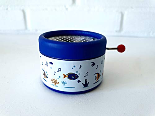 Piccolo carillon manovella colore blu decorato con fondo marino la... - Ilgrandebazar