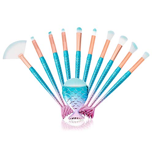 Set di Pennelli Trucco Professionale Spazzole per Bellezza a Forma Sirena...
