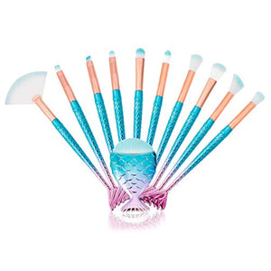 Set di Pennelli Trucco Professionale Spazzole per Bellezza a Forma Sirena...