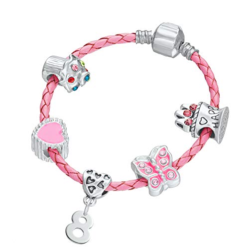 Hut - Bracciale in pelle rosa con ciondoli, per bambini, sacchetto... - Ilgrandebazar