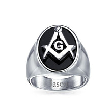 Carica l&#39;immagine nel visualizzatore di Gallery, Bling Jewelry Secret Society Square Compass Black Oval Mens Signet Freemason... - Ilgrandebazar